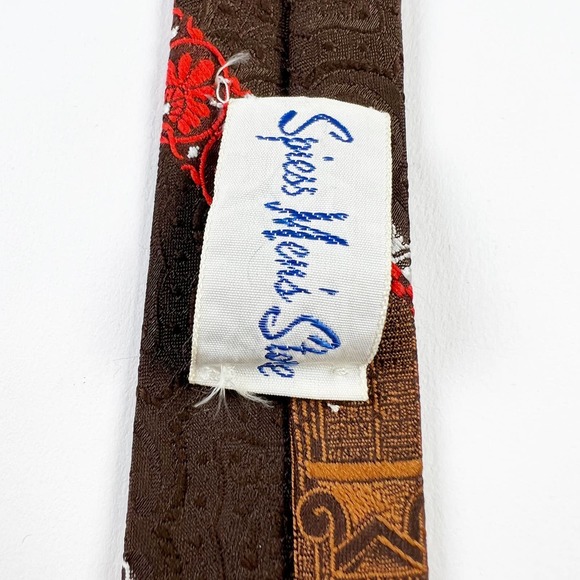 Vintage Spiess Men's Store necktie tie brown orange 60s 70s 80s - Picture 5 of 5